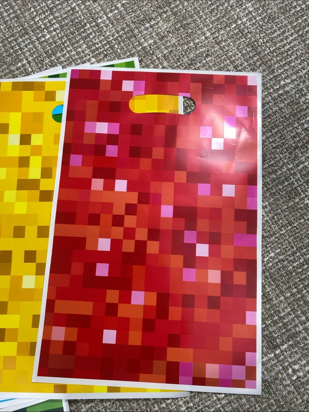 Mine craft Colorful Pixel Pattern party Bags - Green, blue, yellow, red. 50 ct